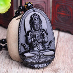 Black Obsidian Carved Buddha Lucky Amulet Pendant NecklaceNecklaceda ri ru lai