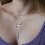 Simple Three Layer Shiny Long Bar Pendant Necklace - 925 Sterling SilverNecklace