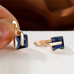 Champagne Gold Color Luxury Crystal Square Stone Hoop EarringsEarringsBlue