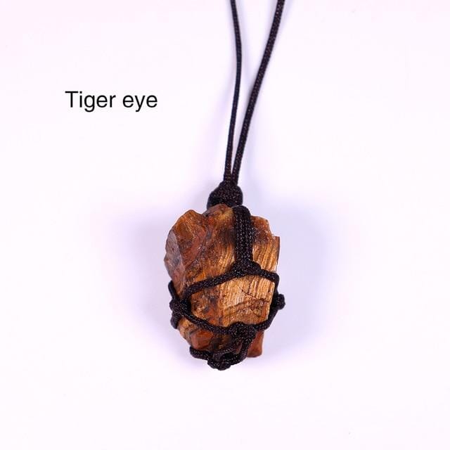 Natural Raw Crystal Reiki Weave Rope NecklaceNecklaceTiger eye