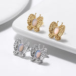 Butterfly White Fire Opal Gold Earrings - 925 Sterling SilverEarrings