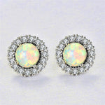Green Fire Opal Cubic Zirconia Silver EarringsEarringsWhite Opal