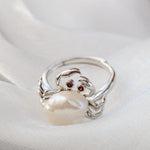 Cute Little Crab Natural Freshwater Pearl Resizable Ring - 925 Sterling SilverRing