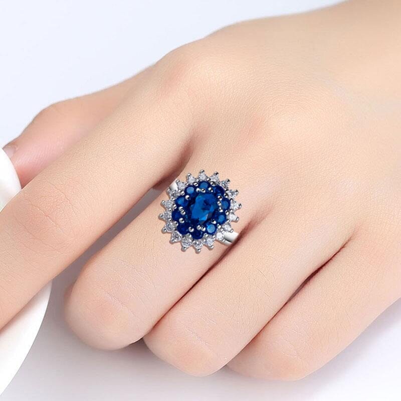 Trendy Sapphire Flower Opening Ring - 925 Sterling SilverRing