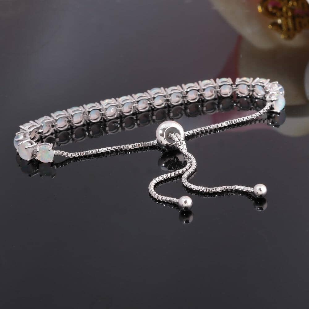 Fire Opal Silver Plated Tennis Bracelet for Women - ResizeableBracelet