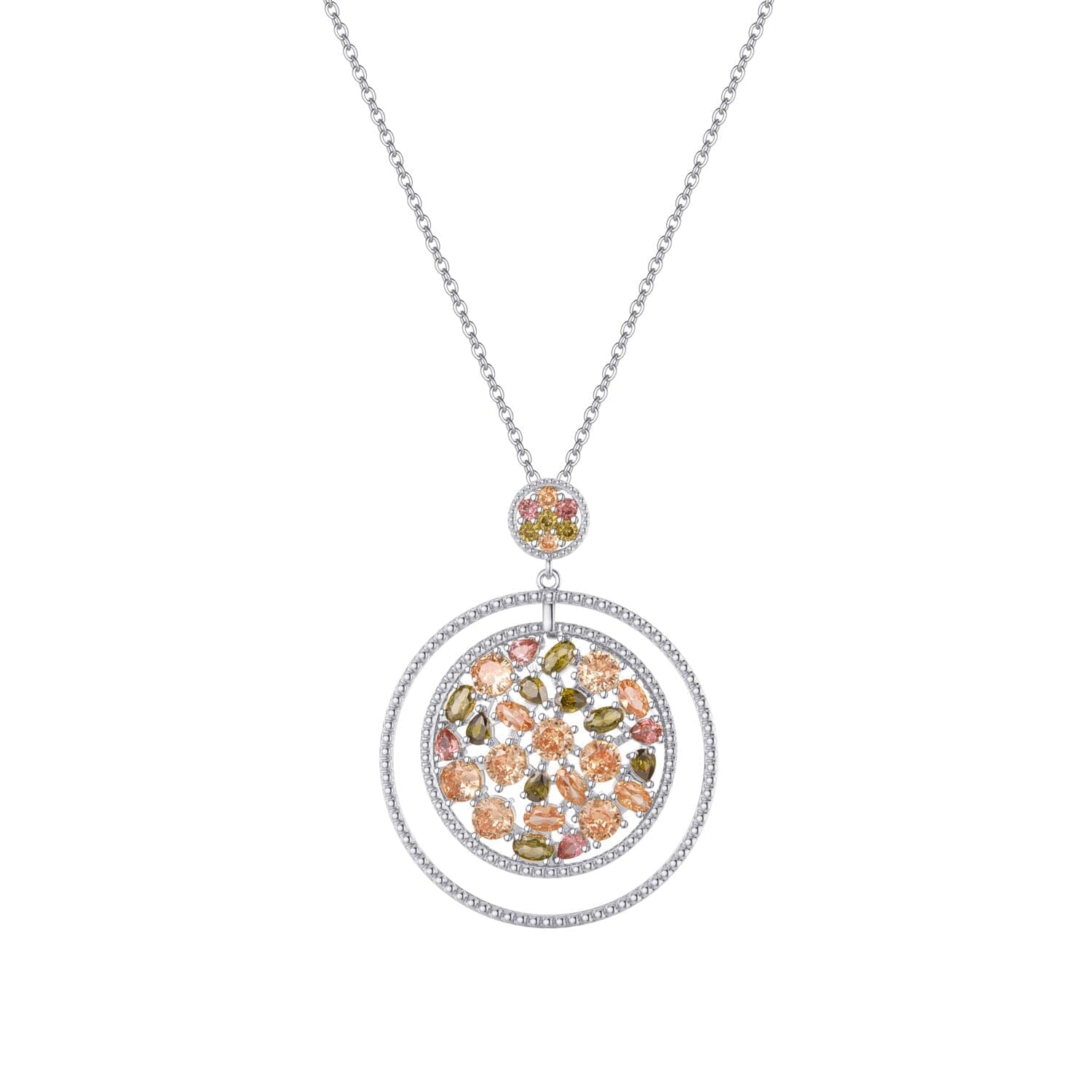 Promise Open Circle Crystals Pendant NecklaceSILVER COLORFUL