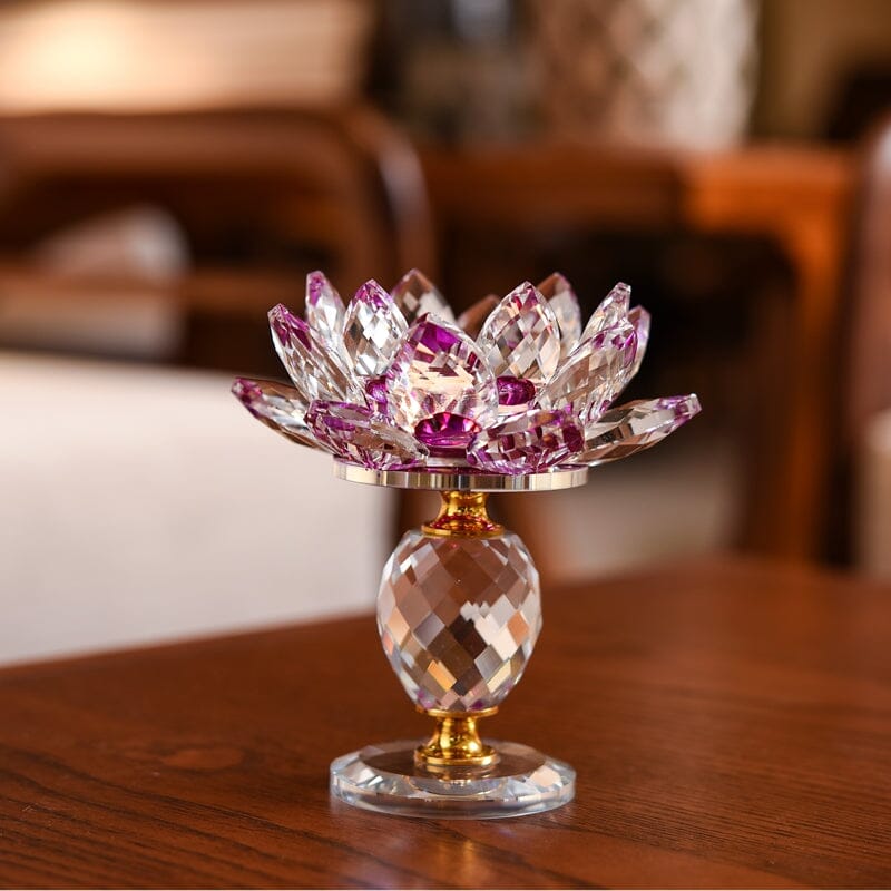 Crystal Glass Lotus Flower Candle HolderHealing CrystalLPurple