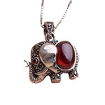 Elephant Fish Fox Crab Garnet Pendant Necklace - 925 Sterling SilverNecklace