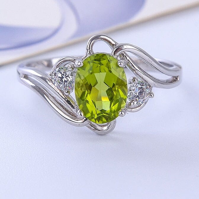 6*8mm Oval Green Gemstone Natural Peridot Ring - 925 Sterling SilverRing