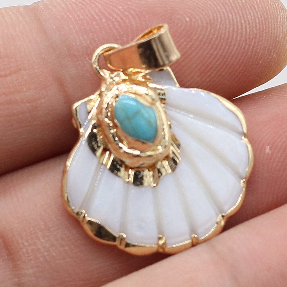 Natural Stone Flower and Shell Shaped PendantsPendantB-Blue Turquoise