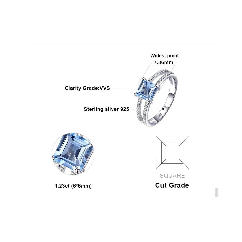 1.2ct Princess Square Cut Sky Blue Topaz Ring - 925 Sterling SilverRing