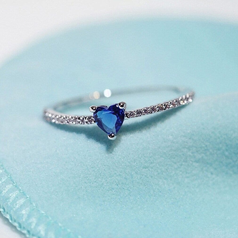 Heart-Shaped Sapphire Diamond Ring - S925 Sterling SilverRing