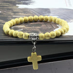 WWJD Vintage Cross Natural Stone 6mm Beads BraceletBraceletYellow17cm