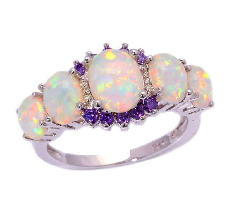 White Fire Opal Amethyst Silver RingRing6