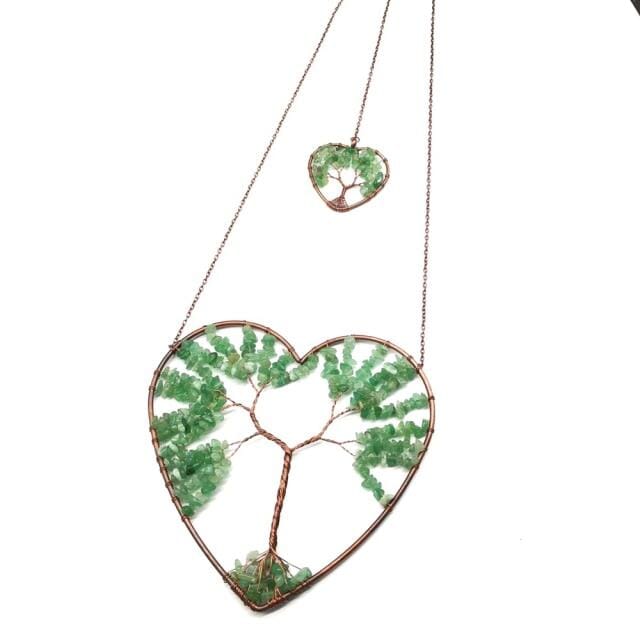 Natural Gemstone Tree of Life Feng Shui Heart Hanging OrnamentHome DecorAventurine