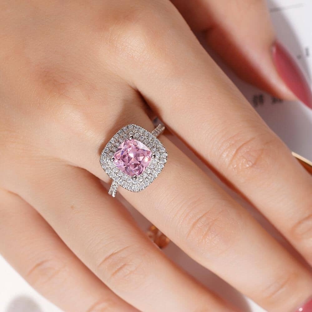 4ct Square Pink Sapphire Ring - 925 Sterling SilverRing