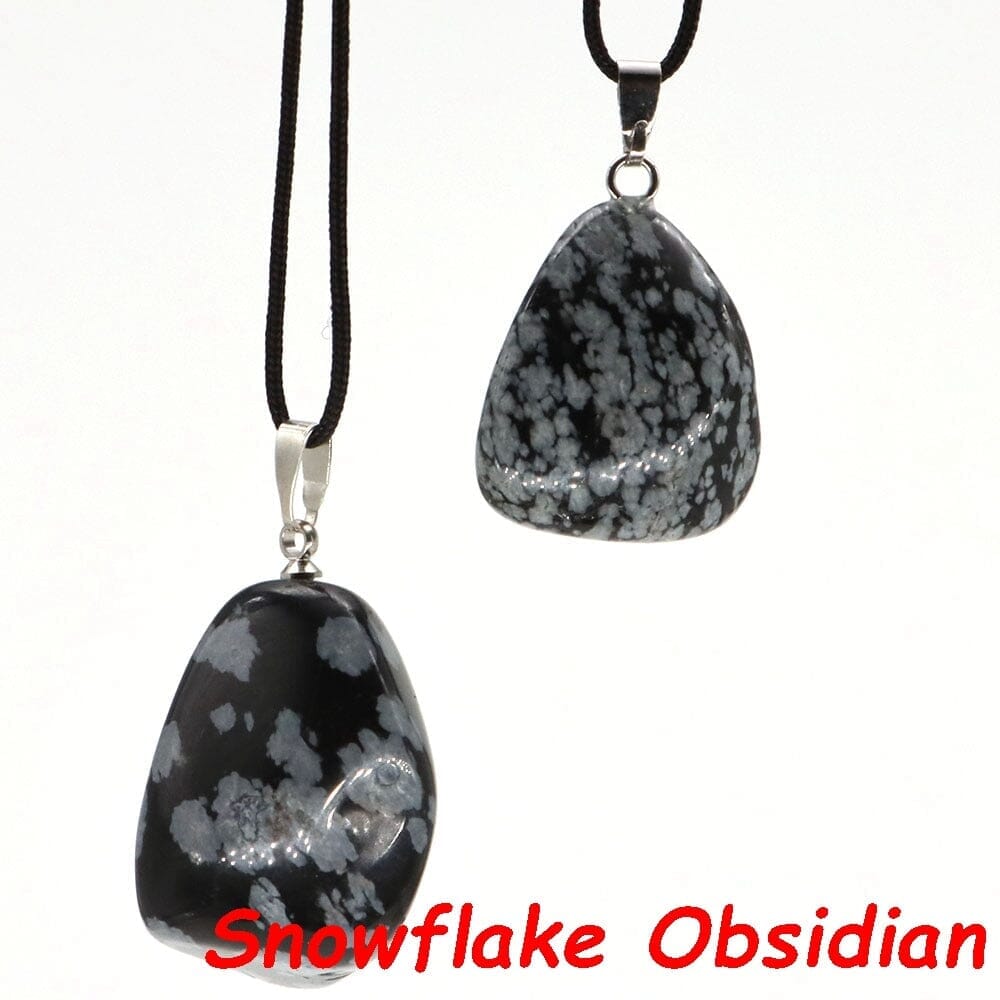Aventurine and Other Stones Natural Crystal Irregular Tumbled Stone Reiki Rope NecklaceNecklaceSnowflake Obsidian
