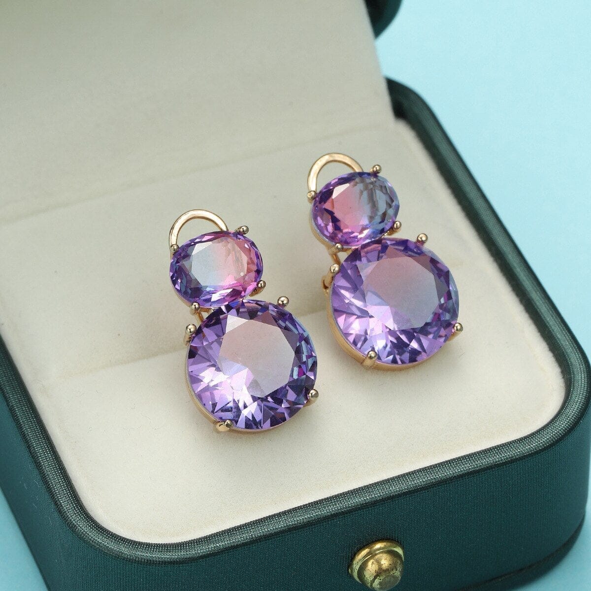 Elegant Two Round Amethyst Drop EarringsEarrings