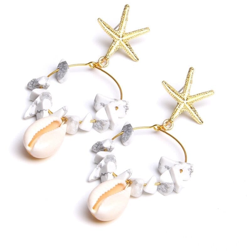 Boho Puka Shell Stone Chips Starfish Charm EarringsEarrings6 White Howlite