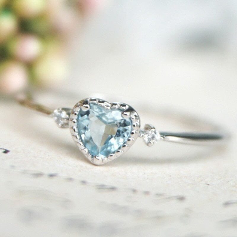 Heart-Shaped Aquamarine Ring - 925 Sterling SilverRing