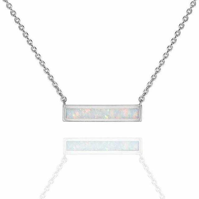 Rectangular Blue and White Fire Opal Silver NecklaceNecklaceOL72