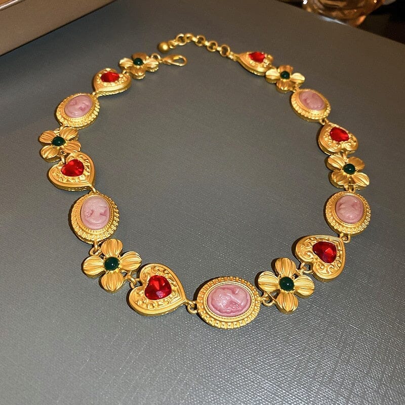 Medieval Rhinestone Flower Heart Jewelry SetNecklaceNecklace