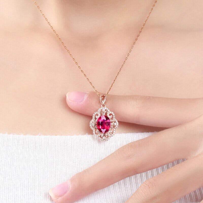 Luxury Ruby Gemstone Rose Gold Necklace - 925 Sterling SilverNecklace