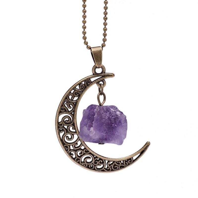 Natural Healing Crystal Moon Pendant NecklaceNecklace