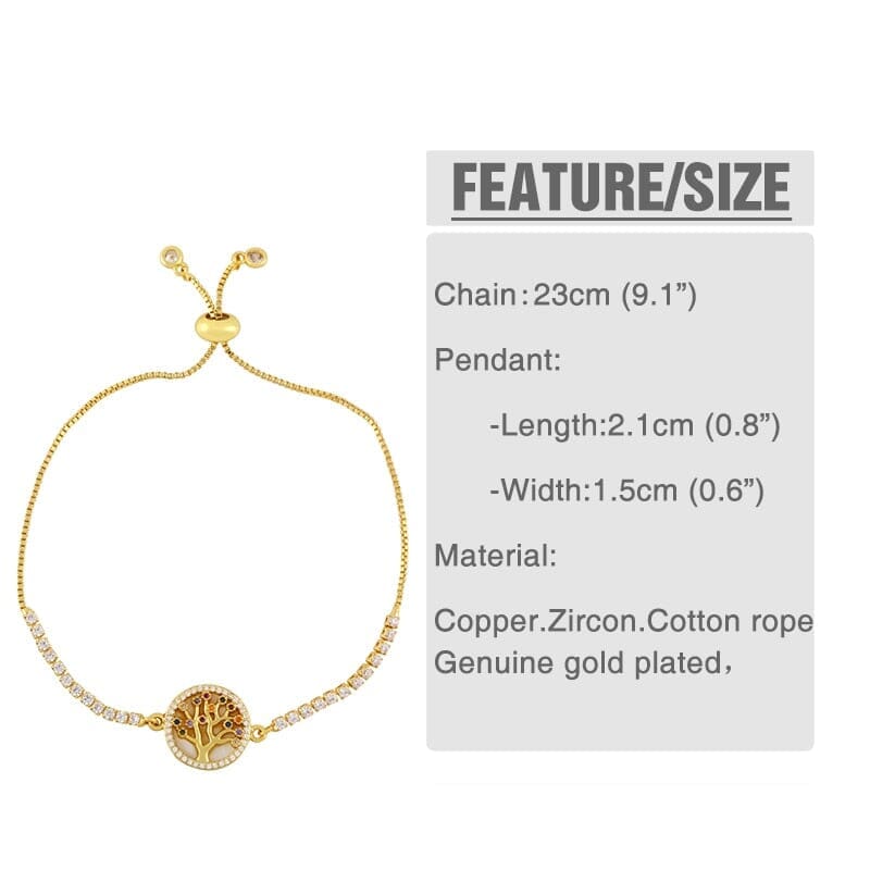 Gold Plated Round Cross Virgin Mary and Tree of Life BraceletBracelet