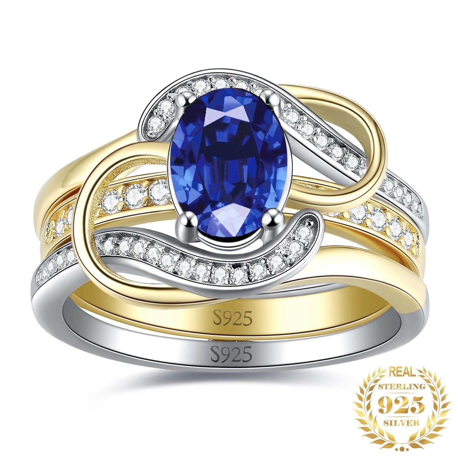 2Pcs Elegante Silver Gold Luxury Sapphire Ring - 925 Sterling SilverRing5