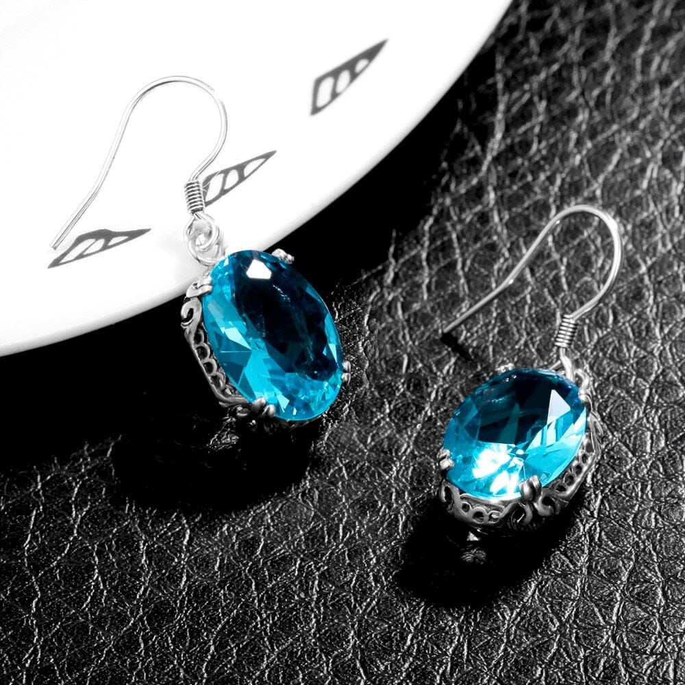 Royal Design Aquamarine Turkish Earrings - 925 Sterling SilverEarrings