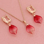 Exquisite Fashion Multicolor Leaf Design Rose Gold Jewelry SetNecklaceColor 145cm