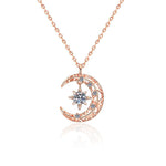 14K Rose Gold Moon Star Diamond Pendant Necklace - 925 Sterling SilverNecklace
