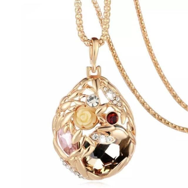 Gold Plated Popcorn Chain Austrian Crystal Jewelry Pendant NecklaceNecklaceChampagne