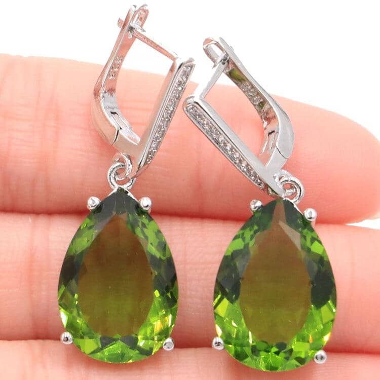 Water Drop Shape Green Peridot Silver EarringsEarrings