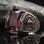 Vintage Handmade Turkish Mysterious Totem Ring For MenRingRed6
