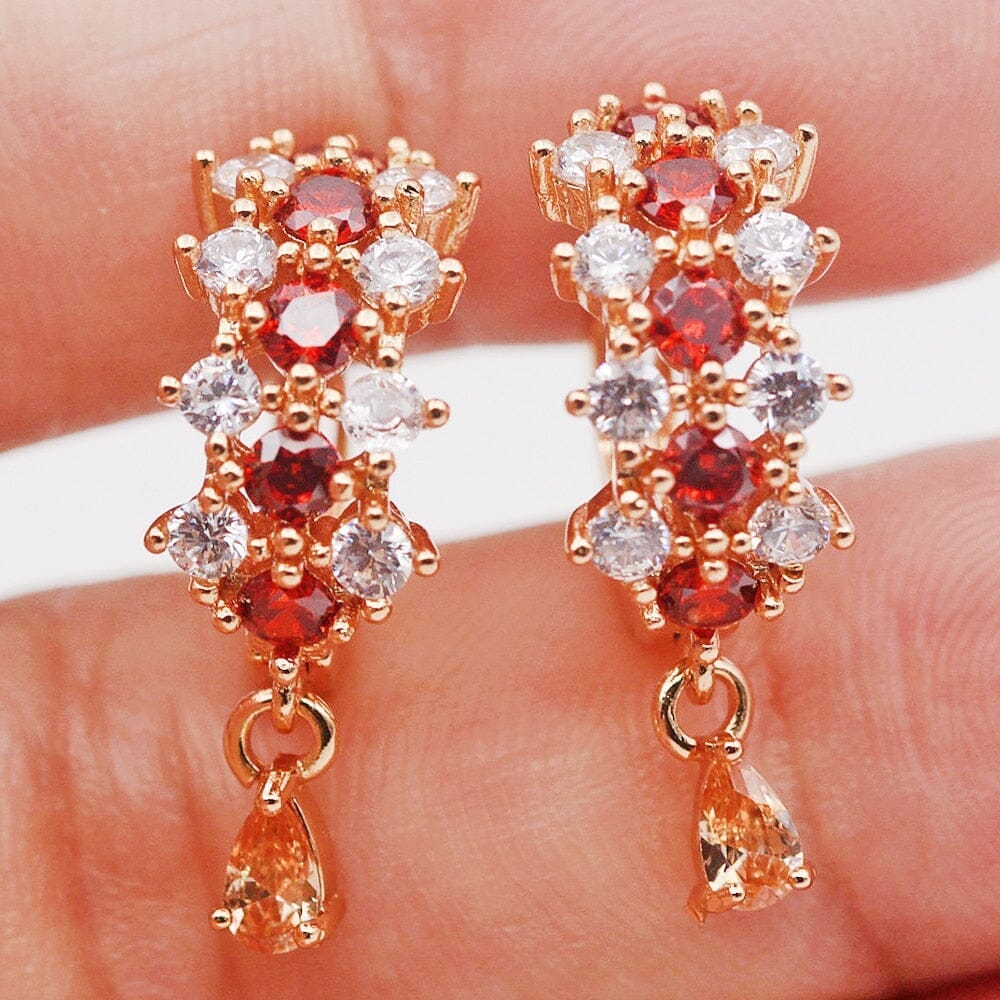 Trendy Cubic Zirconia Purple Red Hoop EarringsEarrings