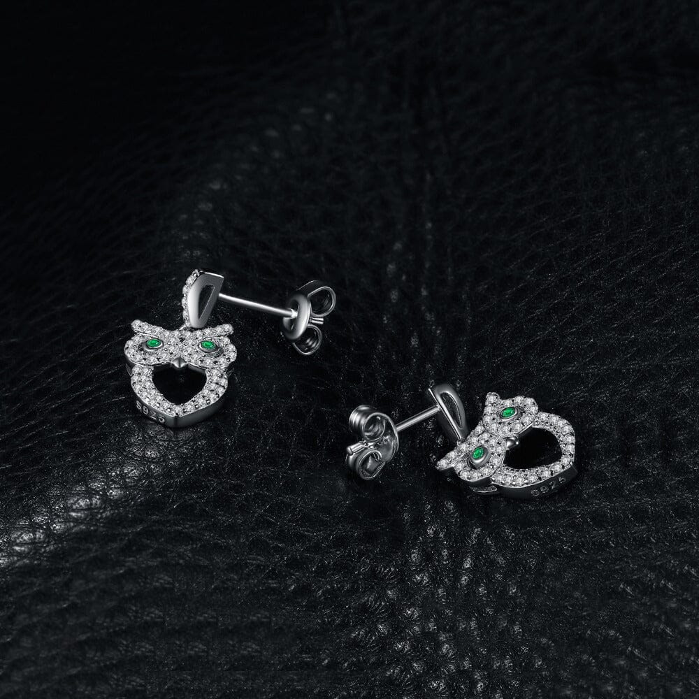 Vintage Owl Simulated Nano Emerald Drop Earrings - 925 Sterling SilverEarrings