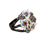 New Gorgeous Black Enamel Exaggerated Flower Ring - 925 Sterling SilverRing