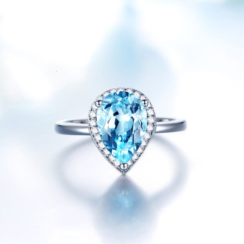 Classic Water Drop Aquamarine Ring - 925 Sterling SilverRing