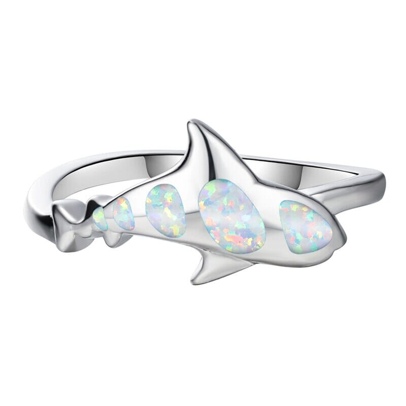 Cute Shark White Fire Opal Ring - 925 Sterling SilverRing