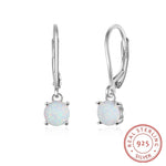Charm Created Round White Fire Opal Earrings - 925 Sterling Silver