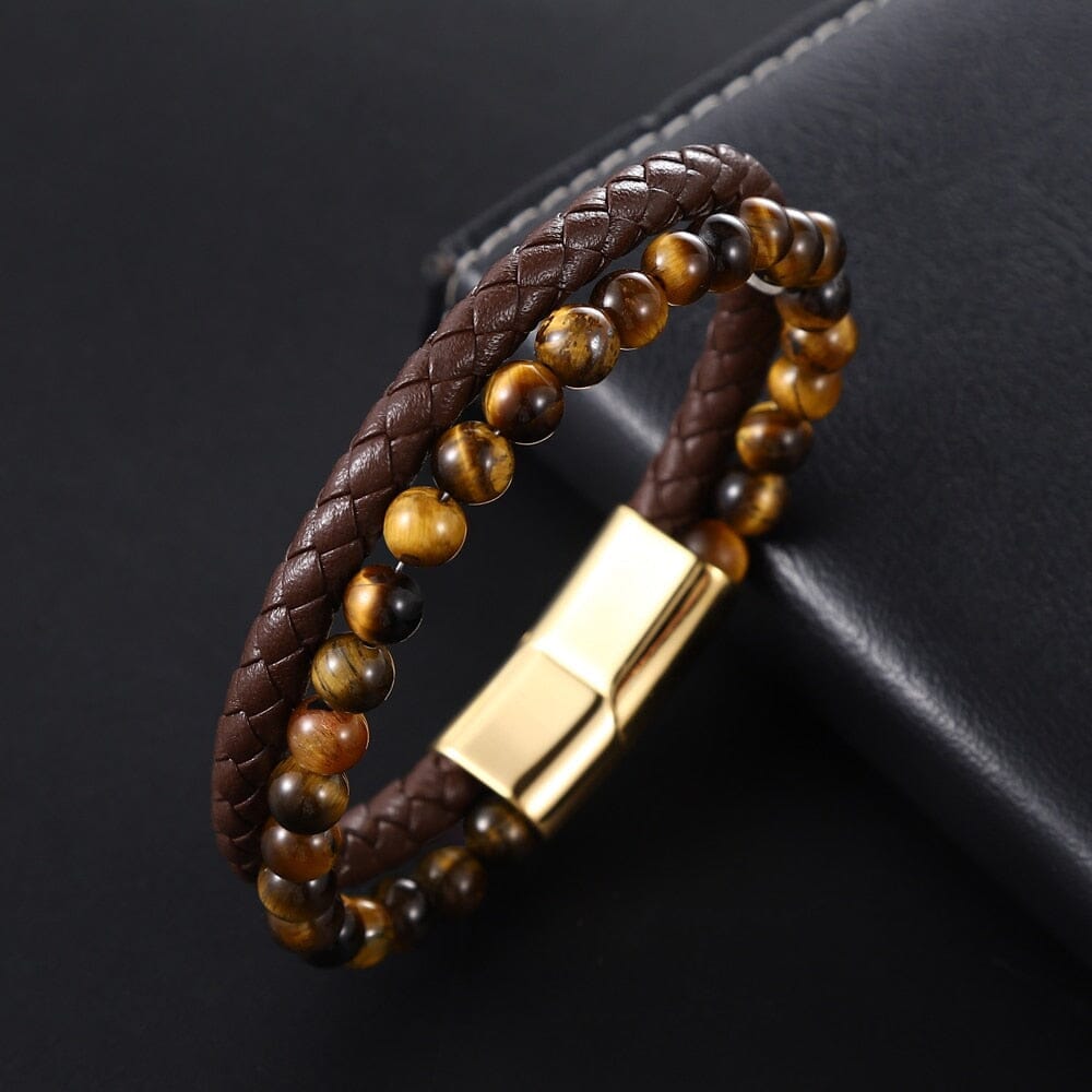 Yellow Tiger Eye in Genuine Leather BraceletBracelet