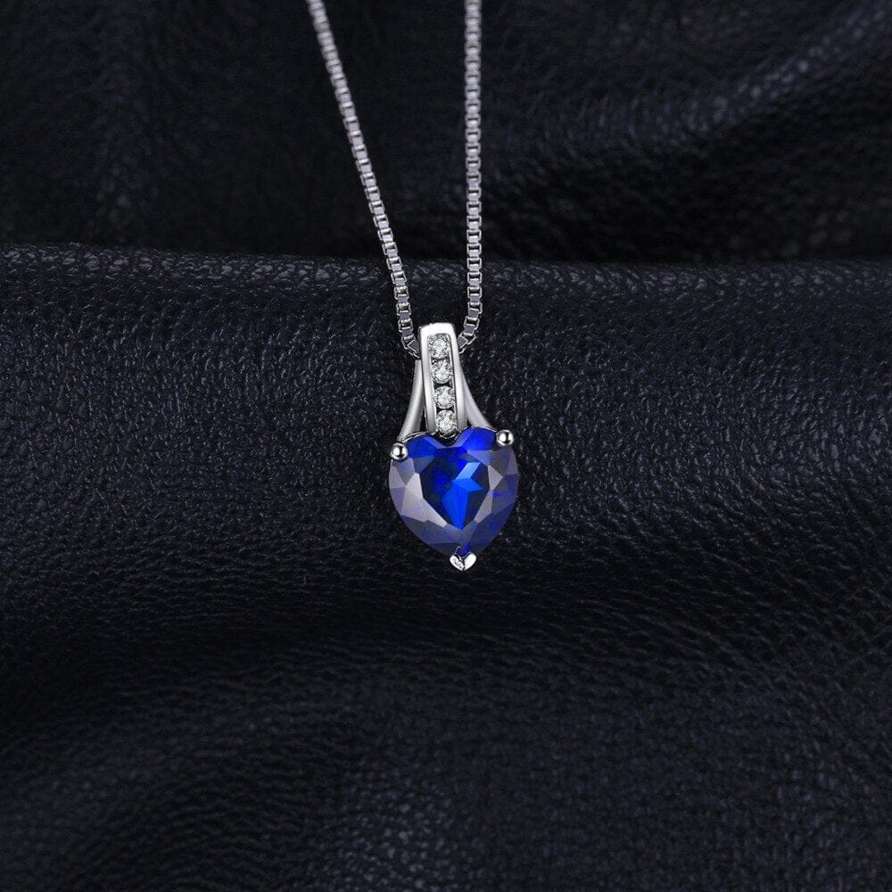 Love Heart 1.7ct Created Blue Sapphire Pendant Necklace - 925 Sterling Silver ( Without Chain )Necklace