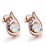 New Unique Silver Color/Black/Rose Gold Mystic White Fire Opal Stud EarringsEarringsRose Gold