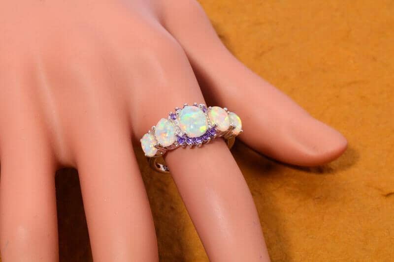 White Fire Opal Amethyst Silver RingRing