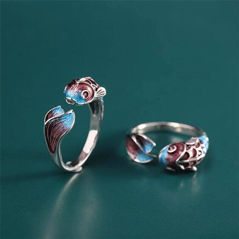 Sole Memory Colored Drip Glaze Carp Fish Good Luck Resizable RingRing