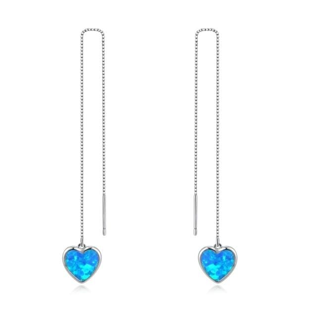 Blue White Fire Opal Sweet Heart Long Chain EarringsEarringsBlue Fire Opal