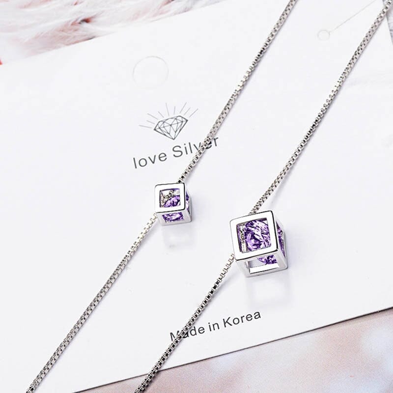 Double Cube Amethyst Pendant Necklace - 925 Sterling SilverNecklace
