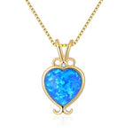 Blue White Fire Opal Heart Gold NecklaceNecklaceOD7146